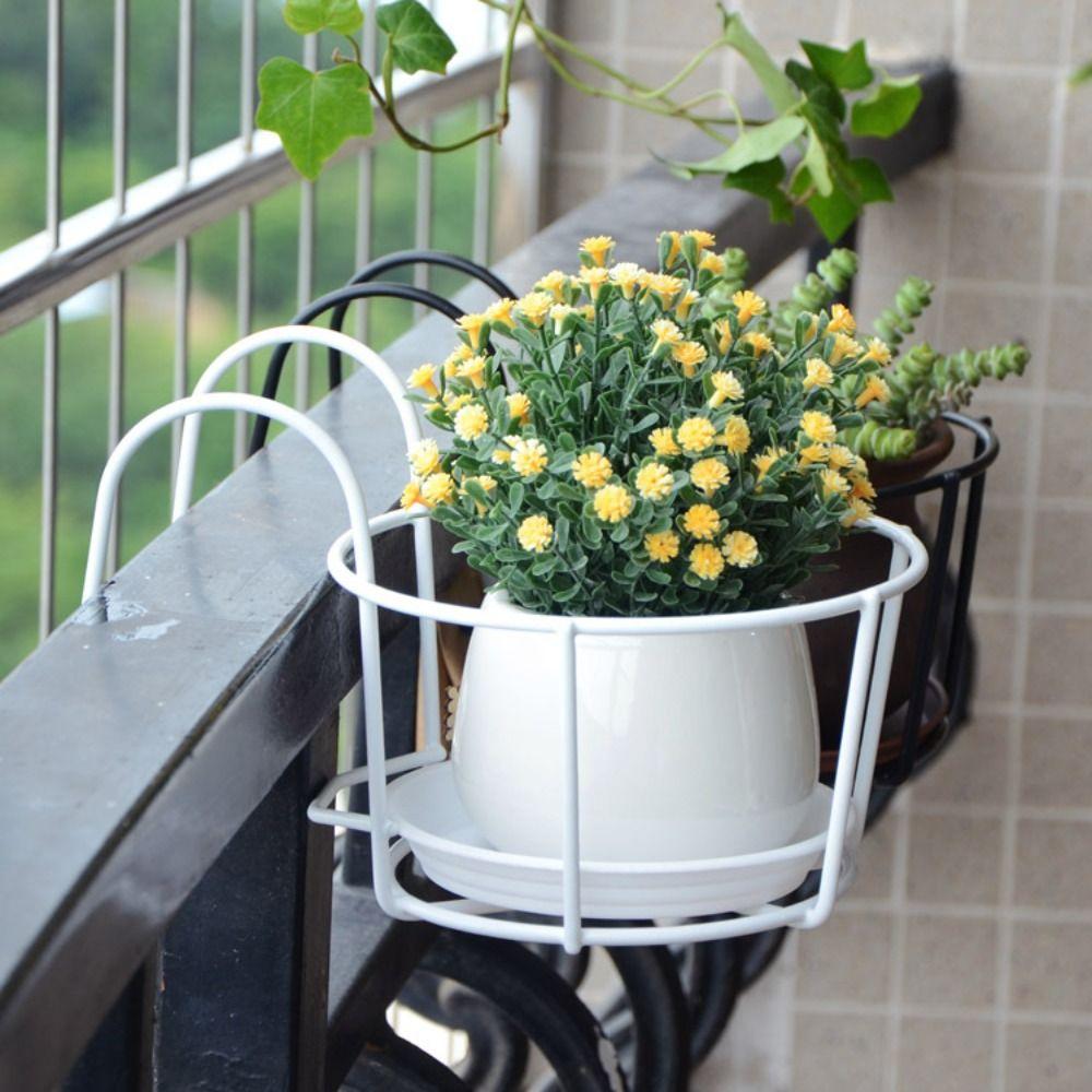 

Hanging Flower Pot Basket Iron Plants Rack Creative Hanging Flower Rack Garden White-2