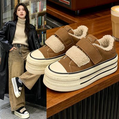 Damen-Winterschuhe aus dick besohltem Wollstoff mit hohem Schaft und dicker Sohle, neue, gefütterte und voluminöse Baumwollschuhe mit großem Kopfteil, ideal für den Schnee.