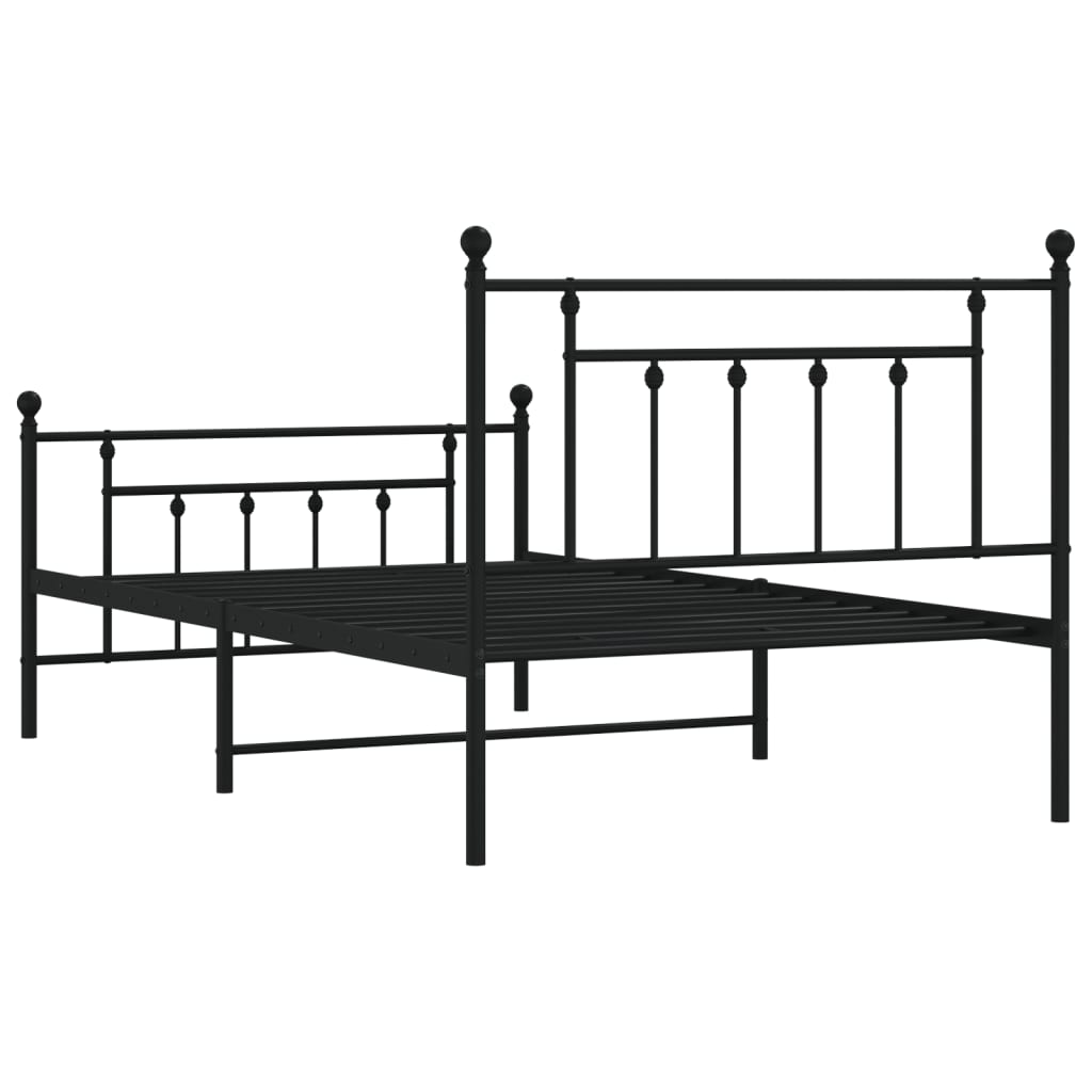 Metal Bed Frame with Headboard and Footboard Black 107 x 203 cm
