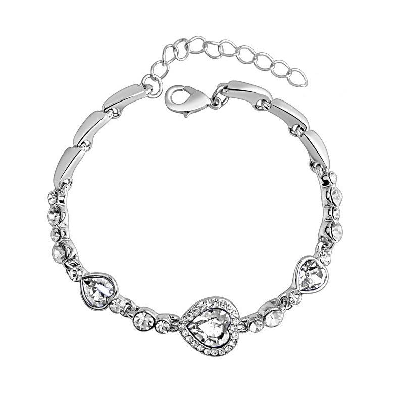 Heart & Peach-shaped Crystal Diamond Bracelet - Fashionable Jewelry Bangle