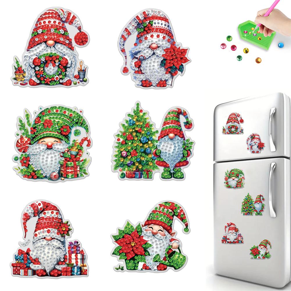 6pcs 2D Flat Xmas DIY Diamond Painting Refrigerator Magnet Special Shape Crystal Refrigerator Magnet for Home Kitchen Decoration