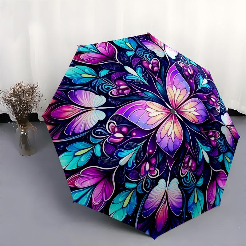 1pc Colorful Butterfly Mandala Pattern Umbrella with Plastic Handle,Suitable for All Seasons Home Travel Outdoor UmbrellaDD1145