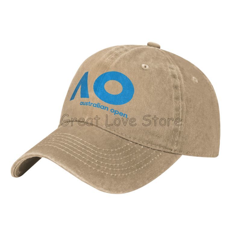 Australian Open AO Print Baseball Cap Vintage Washed Cotton Denim Snapback Cap Retro Trucker Hat Unisex Adjustable Sun Visor Hat