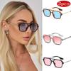 3pcs Vintage Double Bridges Sunglasses Women Fashion Pink Gradient Eyewear Trending Hollow Leopard Blue Square Sun Glasses