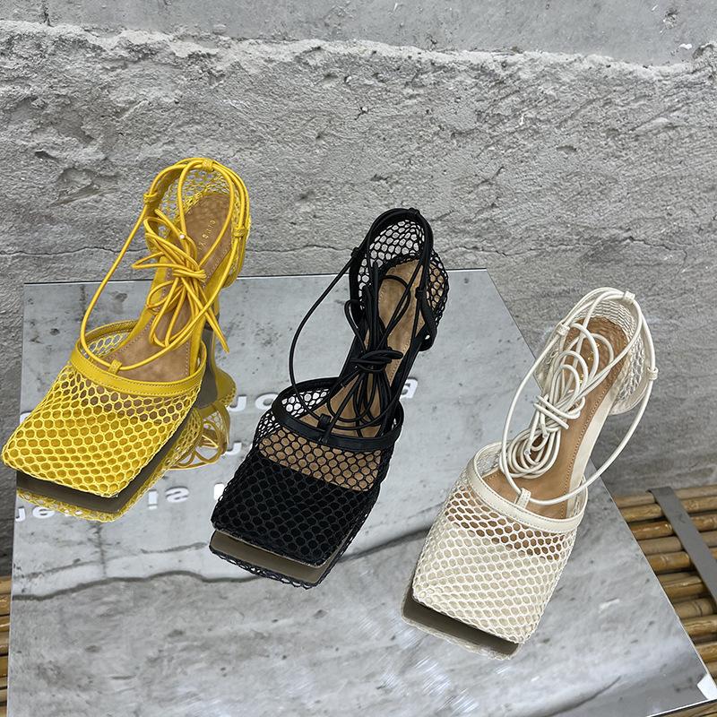 

Women s shoes mesh yarn breathable square head strap women s high heel sandals dx979-8 35 вершковий