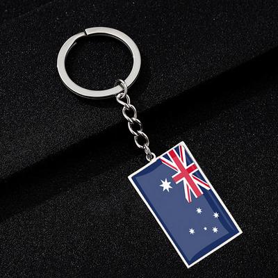 Stainless Steel Epoxy Canada Australia Flag Keychains Rectangle National Flag Pendant Car Key Chain