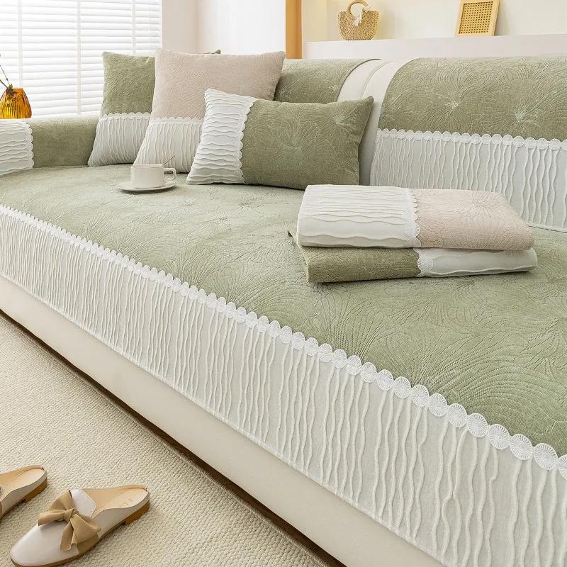 Chenille Sofabezug Rutschfest Universell Couchkissen Handtuch für Wohnzimmer Staubdichte Sofamatte Möbelschutz Heimdeko
