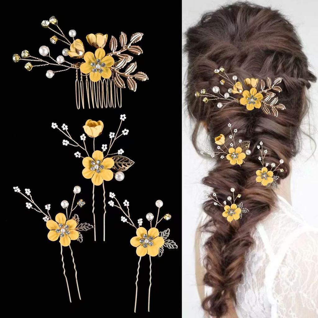 Gold Bridal Headwear: Handmade Pearl Hair Accessories Set
