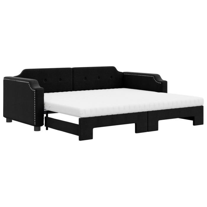 VidaXL Lit de jour avec lit gigogne et matelas noir 80x200 cm tissu 3197649
