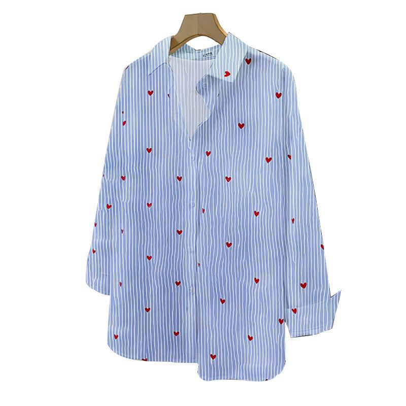 Simple Striped Long-sleeved Shirt for Women's Autumn Commuting Style Blue Single-breasted Shirt Versatile Cardigan