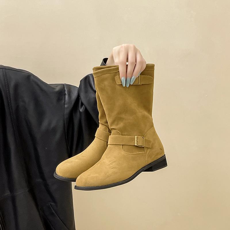 Retro European and American simple high-heeled leather boots versatile short boots women's shoes autumn and winter fashion versatile and thin thick-h