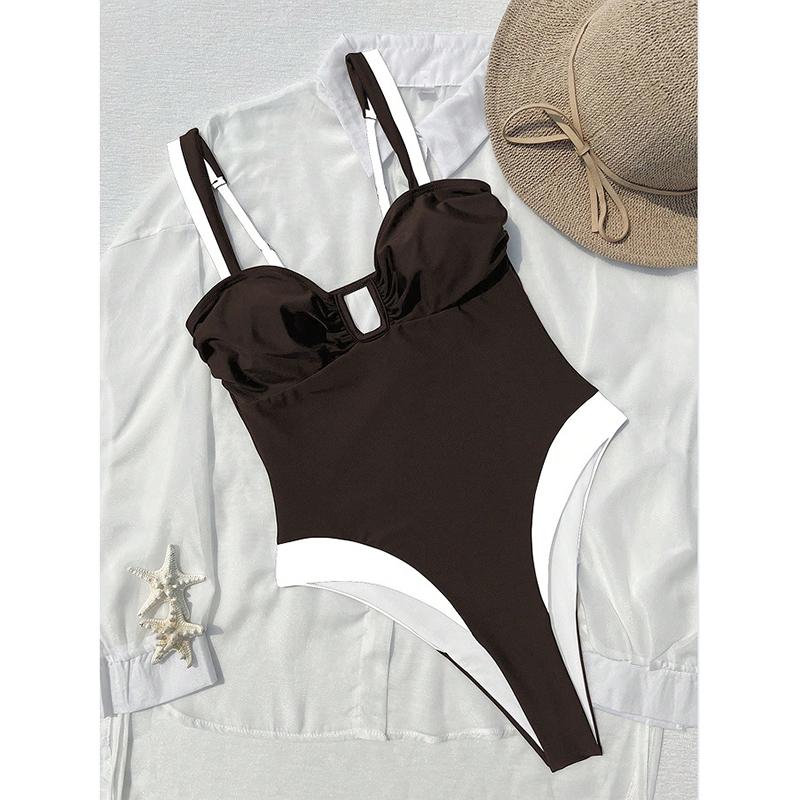 Splicing U Neck High Leg Cut One Piece Swimsuit Women Swimwear Female Monokini Bather Bathing Suit Swim Beachwear Bodysuit