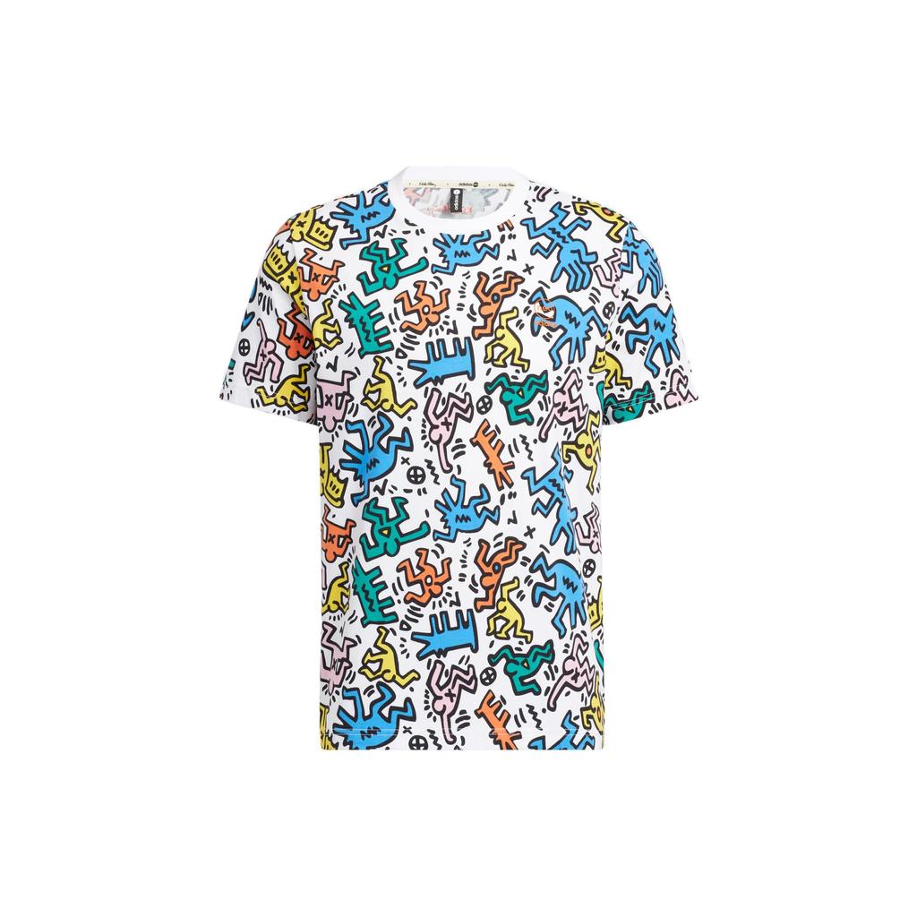 Adidas Keith Haring Cartoon Print Round Neck Sports Tee Unisex Tops White HD7254
