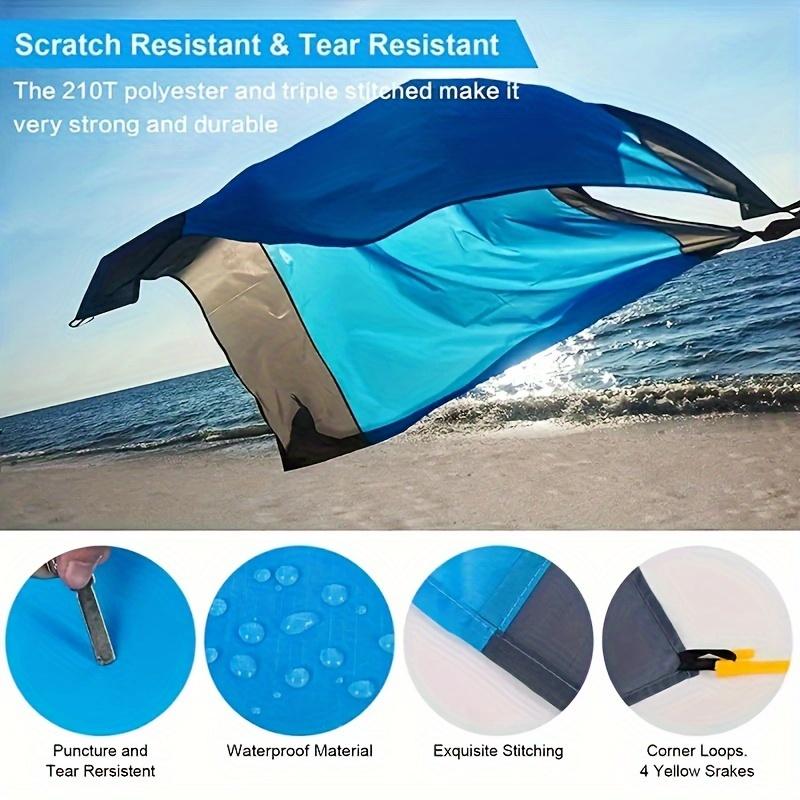 Foldable Waterproof Beach Blanket - 1pc Sandproof Beach Mat with 4 Corner Stakes - for Outdoor Camping Travel Vacation Hiking