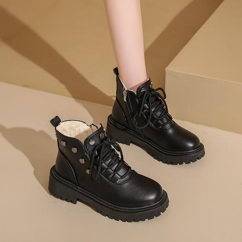 Winter new velvet Martin boots women's large size platform short boots women's warm leather boots