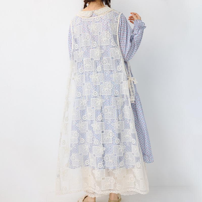Sweet Mori Girl Embroidered Layered Vest Dress