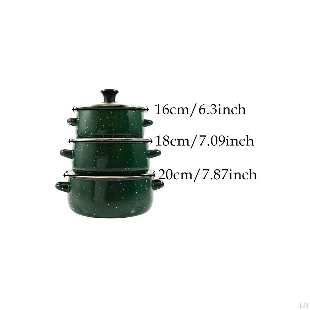 3 Pack Enamel Stockpot with Lid for Versatile Cooking