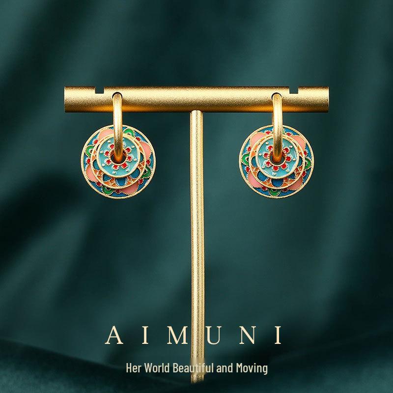 925 Sterling Silver Chinese Ethnic Style Color Drip Glaze Earrings for Girls