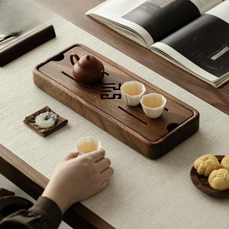 Zen Walnut Rectangular Tea Tray Kung Fu Tea Set Tray Table Water Storage Drainage Type Small Imitation Solid Wood Board