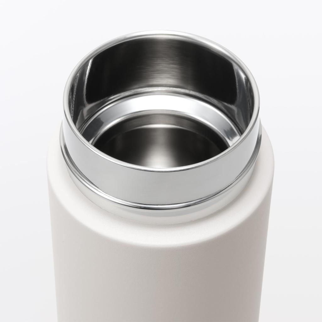 MUJI Vacuum Insulated Insulated Gray 76049111 Bottle, One-Touch Type, 500mL, Beige,
