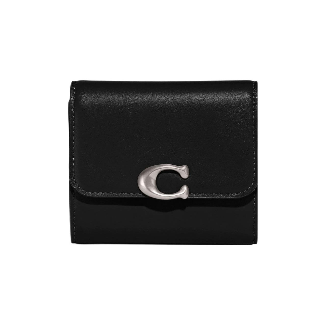Coach Bandit 11 Metal C Logo Snap Closure Folded Calfskin Card Holder Wallet Women wallet Black CG184-LHBLK Black