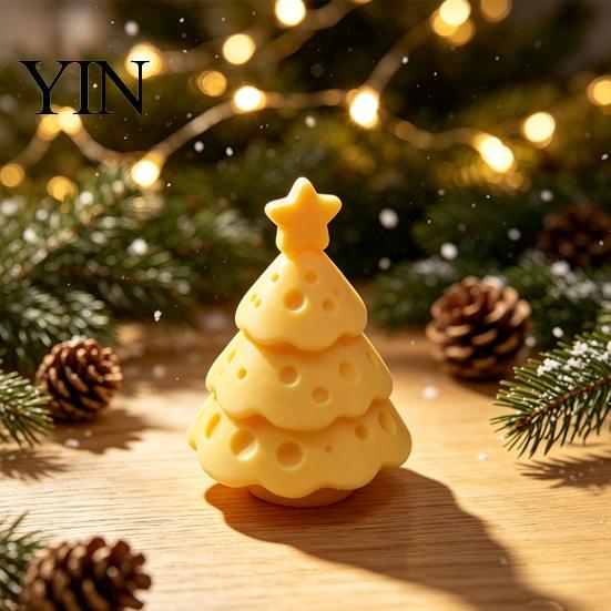 3D Printed Holiday Decor Cheese Christmas Tree Ornament, Creative Figurine with Small Gift for Her Star Topper, Cute Xmas Desktop Ornaments