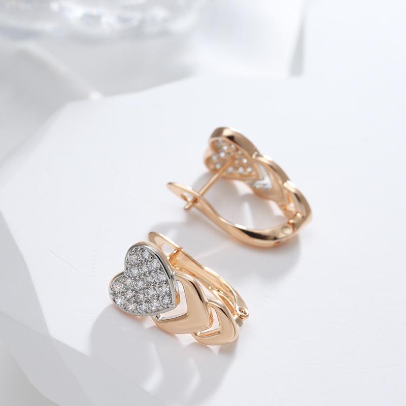 New Arrivals Micro-Wax Inlay Natural Zircon Drop Earrings  Rose Gold Color Fashion Women Wedding Jewelry Heart Earrings
