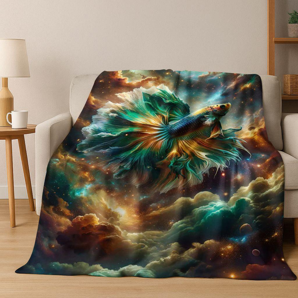 Luxuriöse Glückskarpfen Yin Yang Karpfen Cartoon Flanell Decke, Gemütliche Weiche Überwurfdecke für Zuhause Schlafzimmer Bett Sofa Abdeckung Geschenk Kind