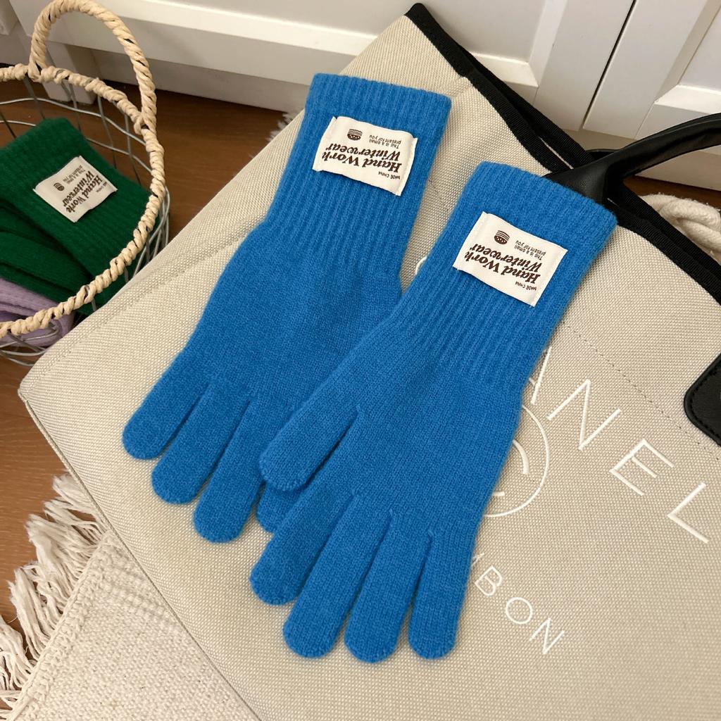 Touchscreen Exposed Finger Solid Color Warm Knit Long Windproof Five Finger Cycling Korean Version Trendy Versatile Women Gloves