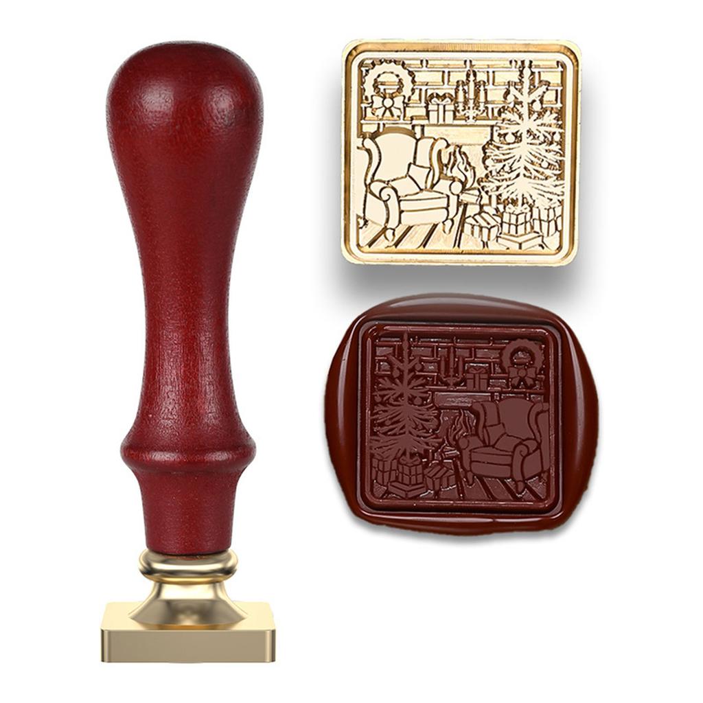 Christmas Themed Seal Stamp Head with Wood Handle for Seal Envelope Christmas Card Invitation Scrapbooking Embellishment