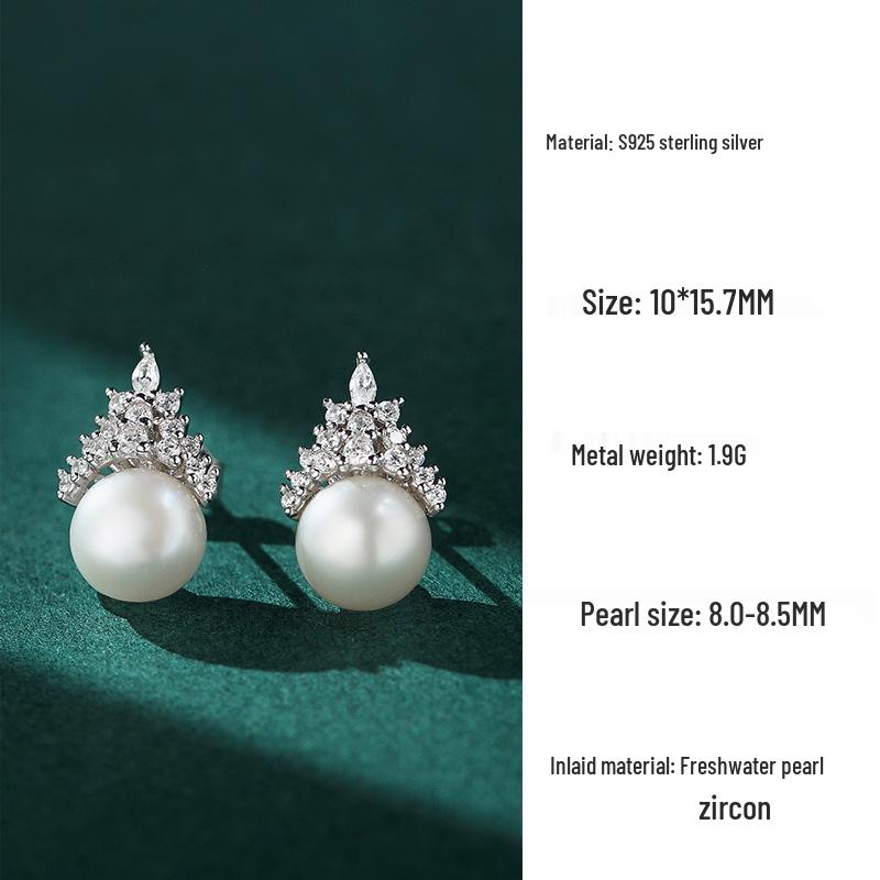 Elegant Crown Freshwater Pearl Necklace in S925 Sterling Silver 925 Silver