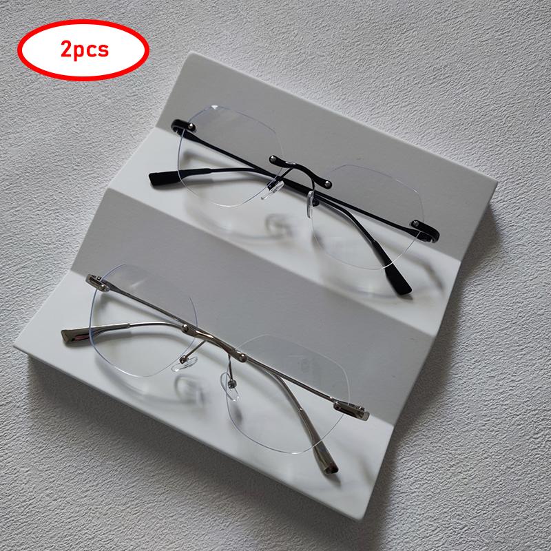 2pcs/Set Rimless Anti-blue Light Glasses For Women Men Fashion Designer Blue Light Blocking Computer Goggle Office Accessory