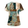 Damen V-Ausschnitt Drei-Taschen Kurzarm Retro-Print Uniform/Pflegekraft Oberteil Mit Schlitzen Am Saum