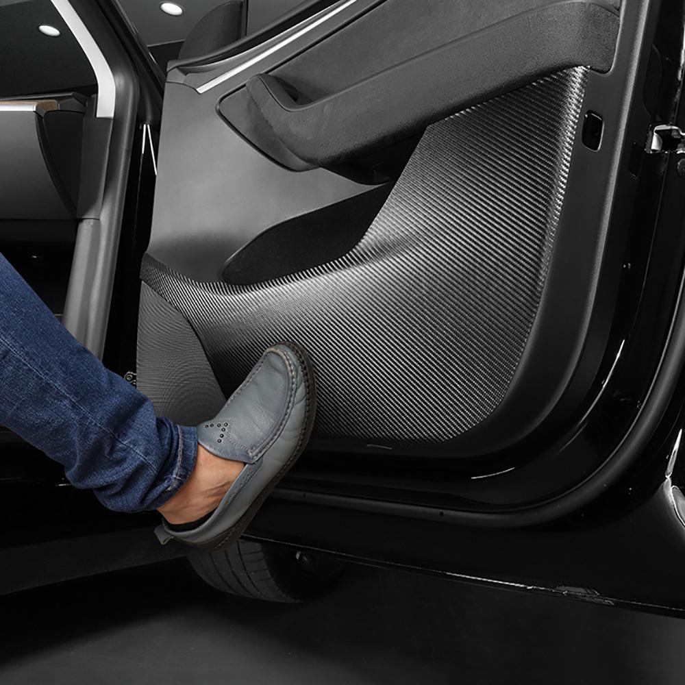 4Pcs Carbon Fiber Look PU Leather Door Anti-Kick Cover Sticker For Tesla Model Y