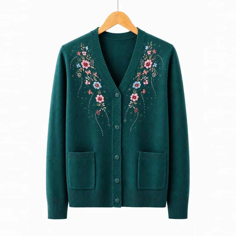 Hodo Women's V-Neck Embroidered Knit Cardigan