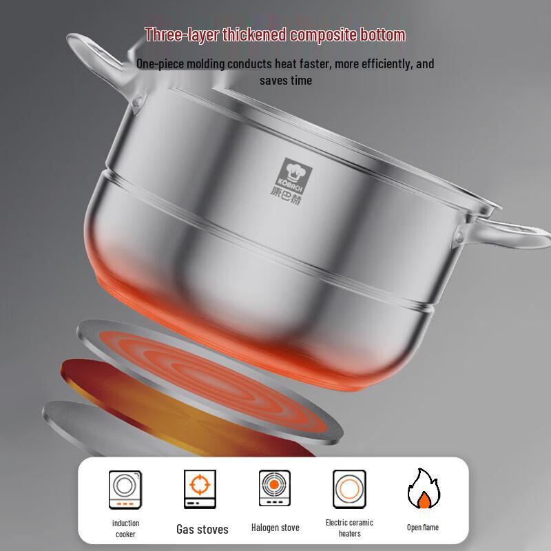 KOBACH 26cm Double-Layer Stainless Steel Steamer Pot