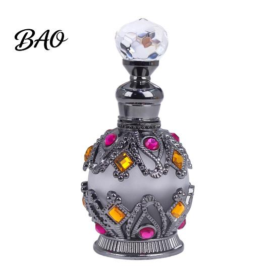 Empty Scent Container 15ML Vintage Luxury Refillable Perfume Bottle, Essential Oil & Fragrance Glass 15ml Bottle Dubai Arabian Style for Travel