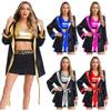 Women Boxing Outfit Four Piece Set Tank Top Coverup Robe Skirt Belt Sport Theme Halloween Costume