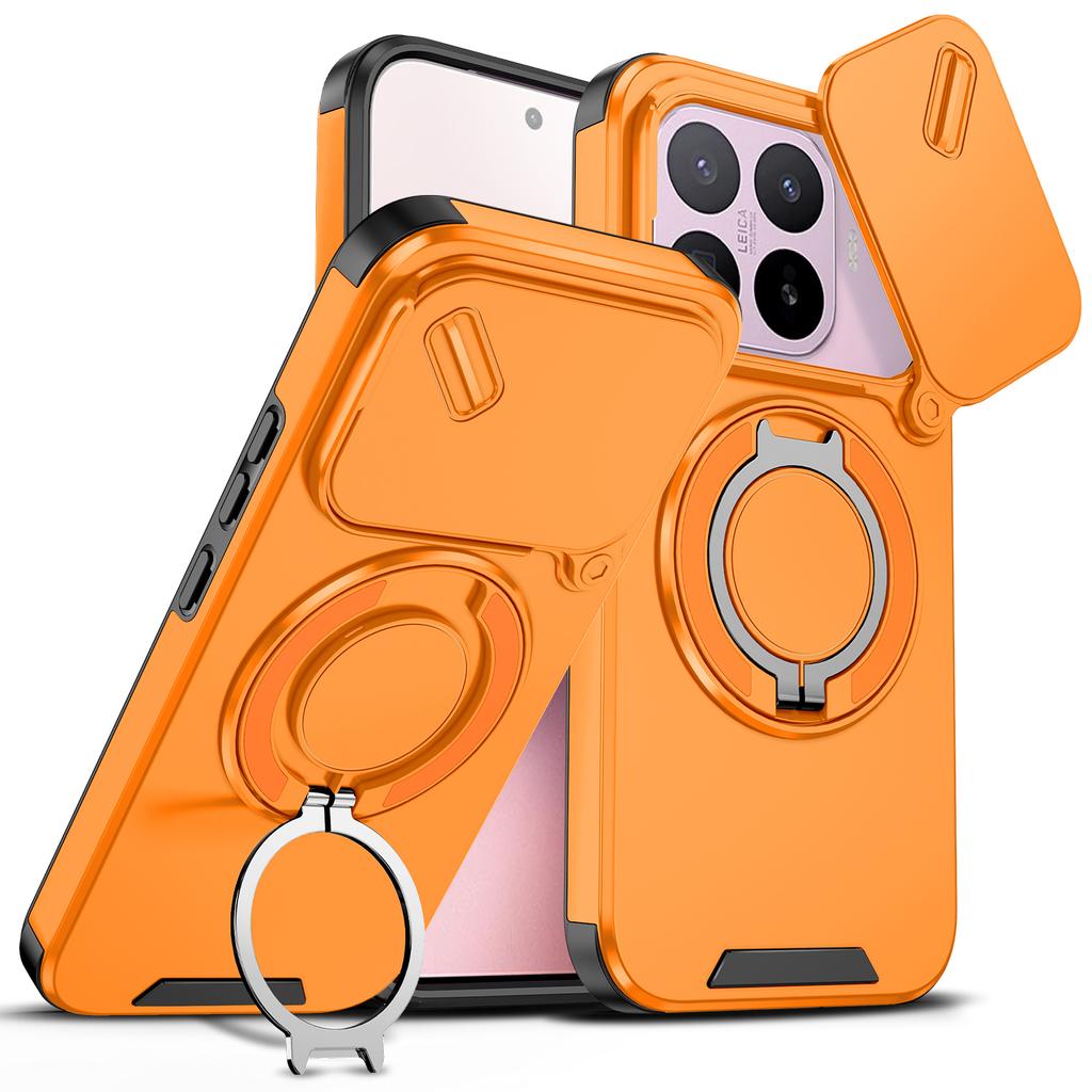 Magnetic Metal Ring Stand Armor Case For Xiaomi 17T Global Slide Push Window Lens Protection TPU Frame Hard Plastic Phone Cover