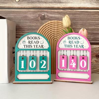 Book Read This Year Counter Wooden Sign Reading Tracker for Bookshelf Home Library Decor Book Lover Gift for Librarian Reader