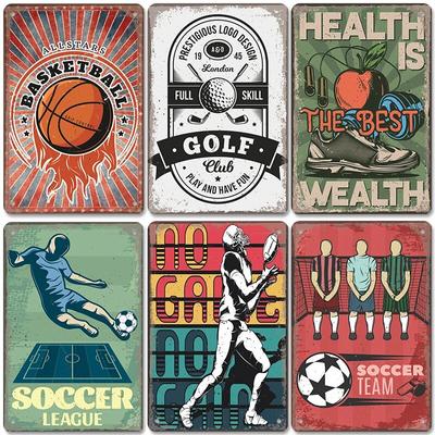 Basketbal Golf Fotbal Plakát Vintage Plechové cedule Sportovní Kovový plech Bar Hospoda Tělocvična Domácí dekorace na zeď