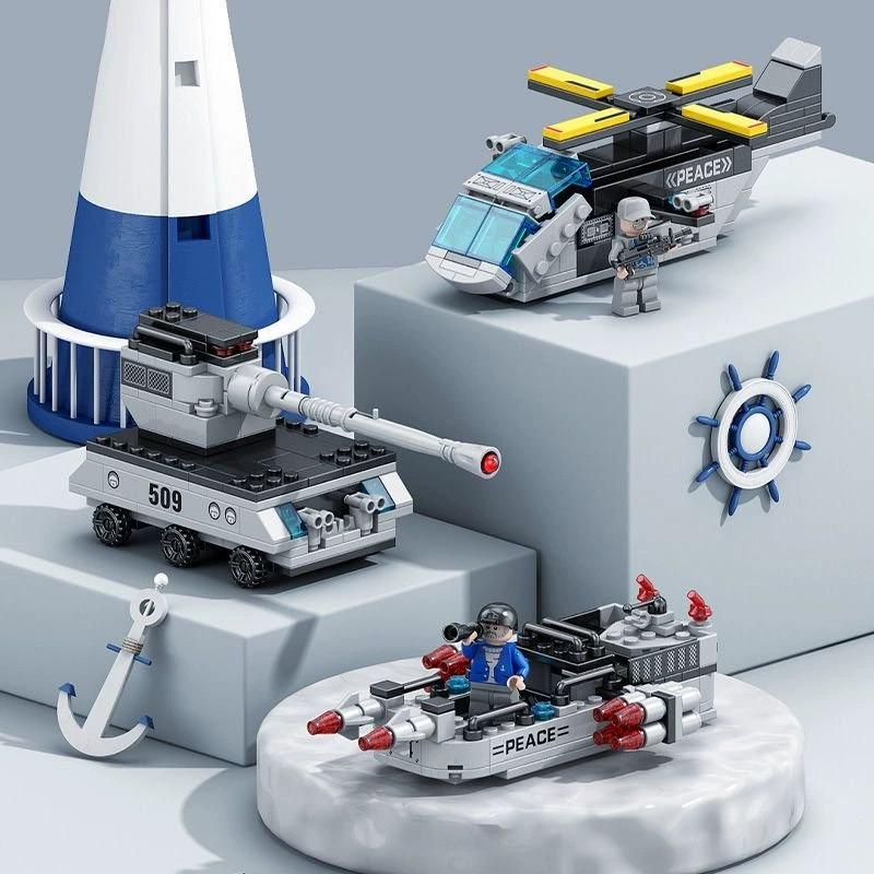 Set de construcción de portaaviones militar para niños juguete educativo de bloques de montaje