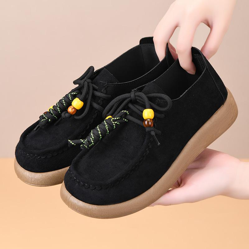 Vintage Beaded Casual Soft Sole Womens Breathable Loafers Comfortable Daily Walking Shoes
