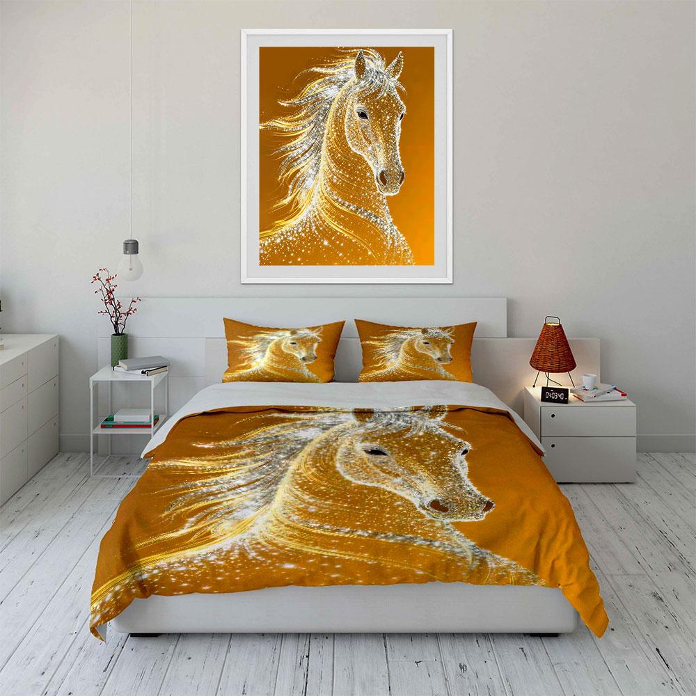 Glittering Golden Horse Design Bedding Duvet Cover Set Duvet Cover Pillowcases  (1 * Duvet Cover 2 * Pillowcases, without duvet insert)