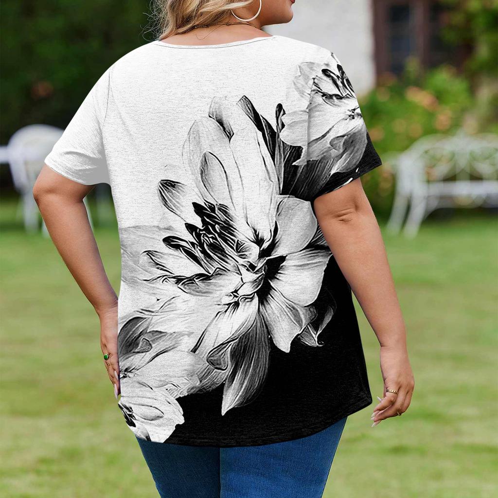 Modische Damen Übergröße Lässige Lockere Kurzarm Elegante V-Ausschnitt Bluse Für die Arbeit