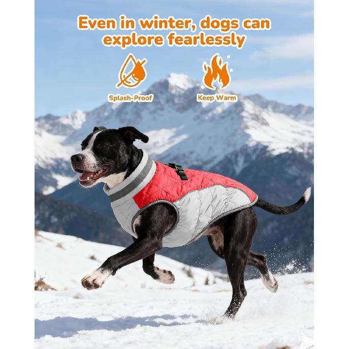 Dog Coat for Medium Dogs, Adjustable Dog Jackets for Cold Weather, Reflective Winter Coat with Built-in Harness, Snowsuit Fits Dogs 14-25 lbs and Up,