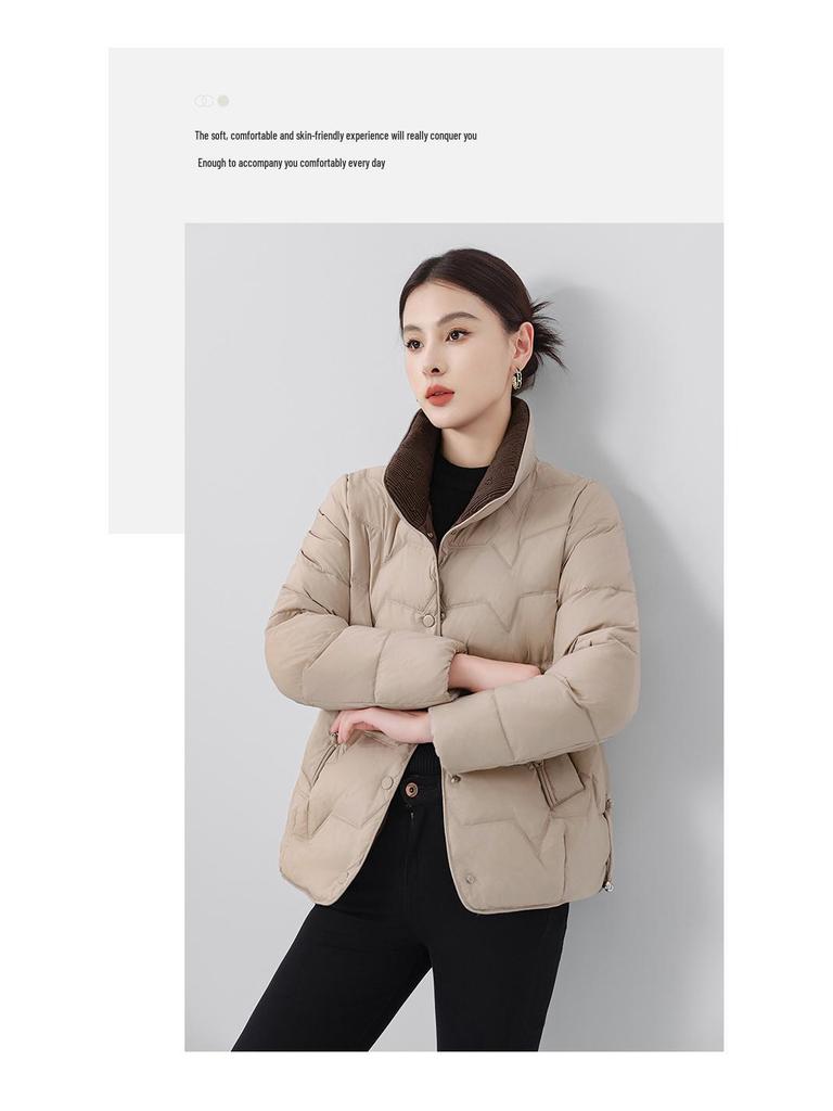 Women's Short Lightweight Down Jacket - Fashionable Turn-Down Collar, Duck Down, 2025 Korean Style, Warm Outerwear