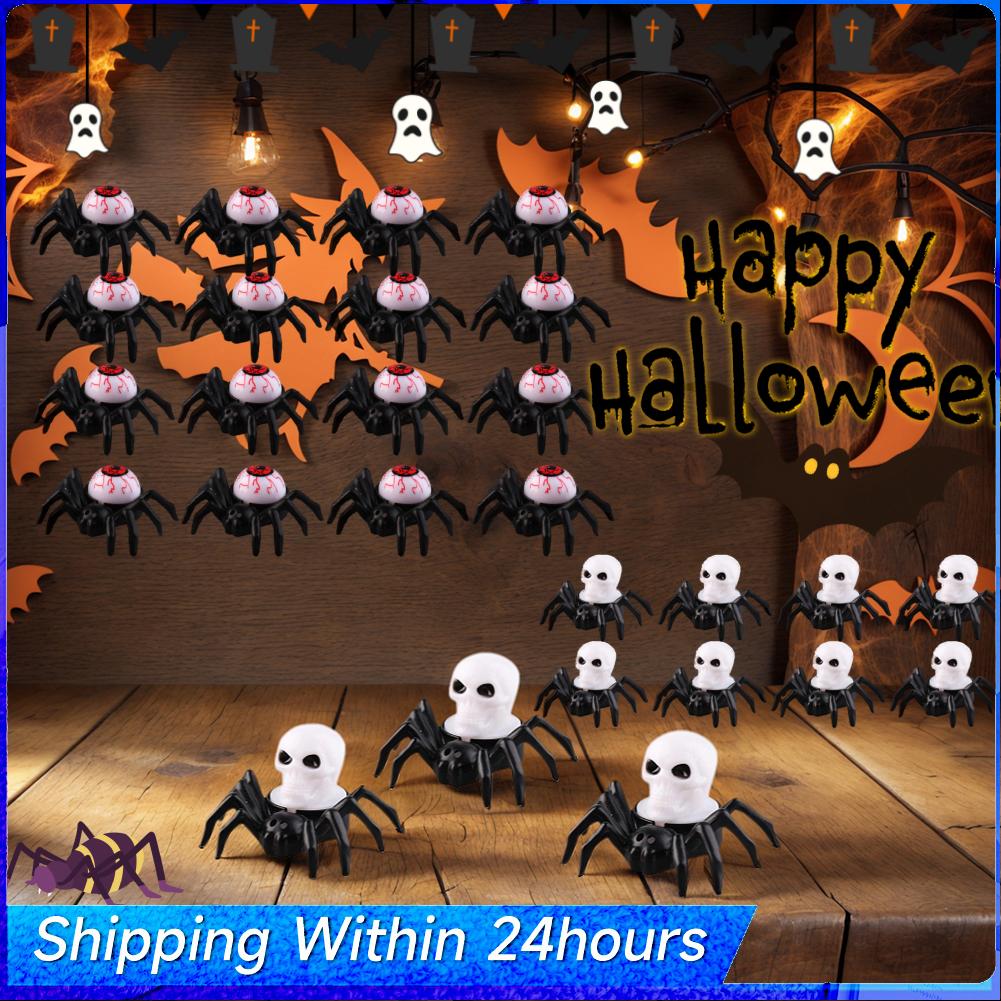 12pcs Halloween Creepy Eyeball Spider Tea Lights Battery Operated LED Horror Spider Light for Party Kitchen Bedroom Table Window