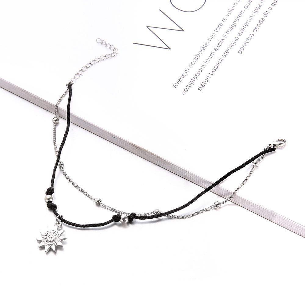 Vintage Boho Multi Layer Beads Anklets For Women Fashion Sun Pendent Anklet Handmade Chain Foot Party Jewelry Leg Bracelet