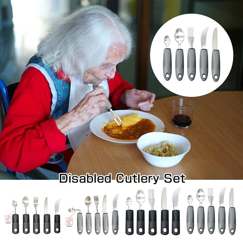 3/4/5Pcs/Set Elderly Adaptive Utensils Disabled Bendable Feeding Dinnerwares Parkinsons Self Training Spoon Fork Tableware
